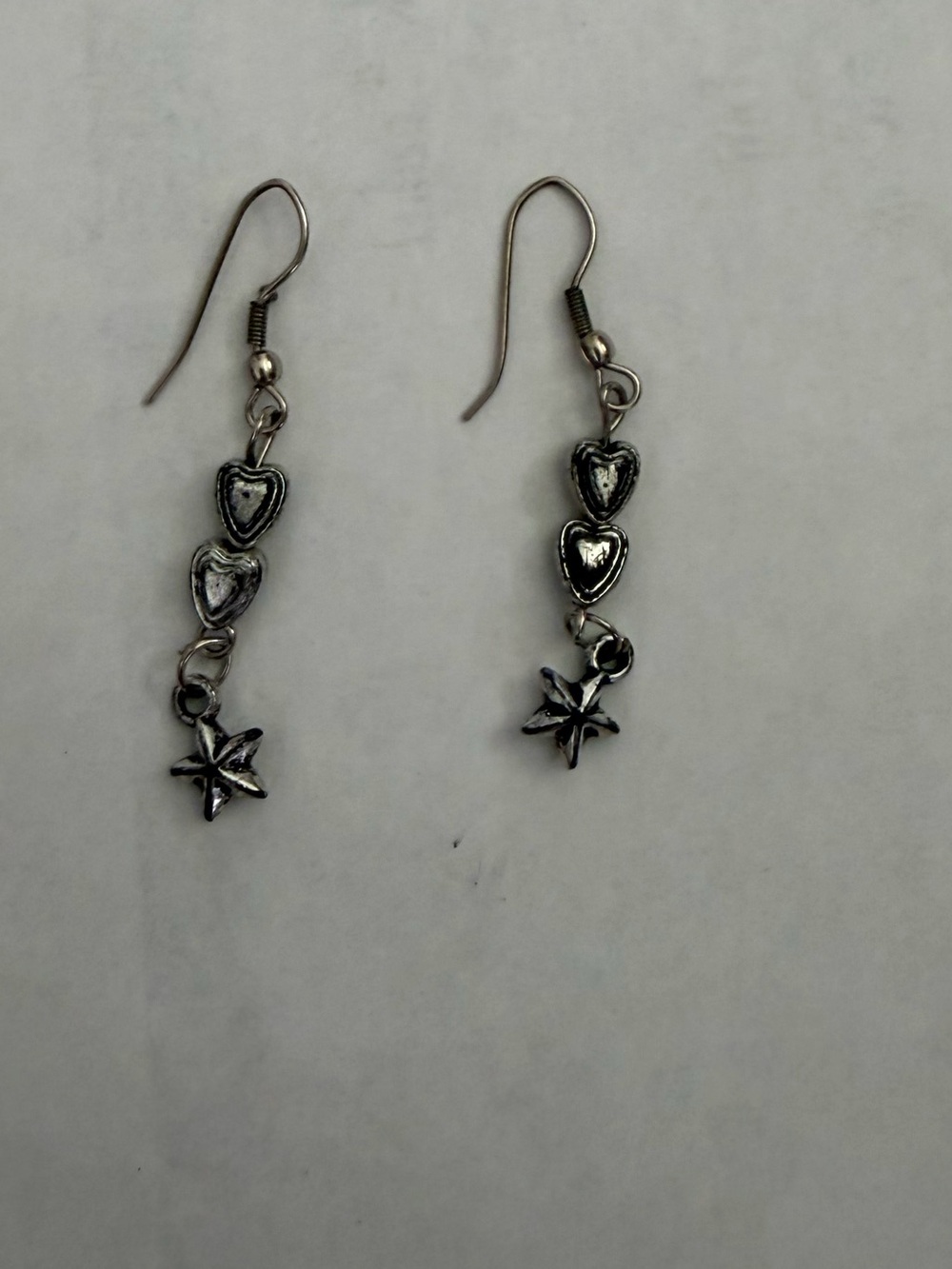 Silver Heart & Star Drop Earrings - Women Jewelry